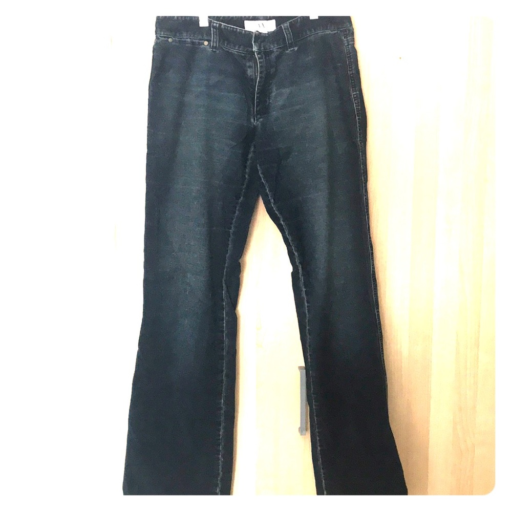 Distressed A/X navy corduroy jeans.